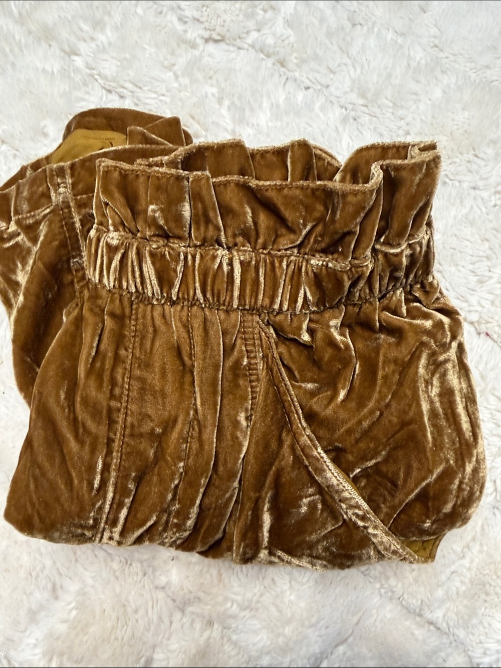 Free People Women’s Velvet Paperbag Waist Shorts in dark yellow